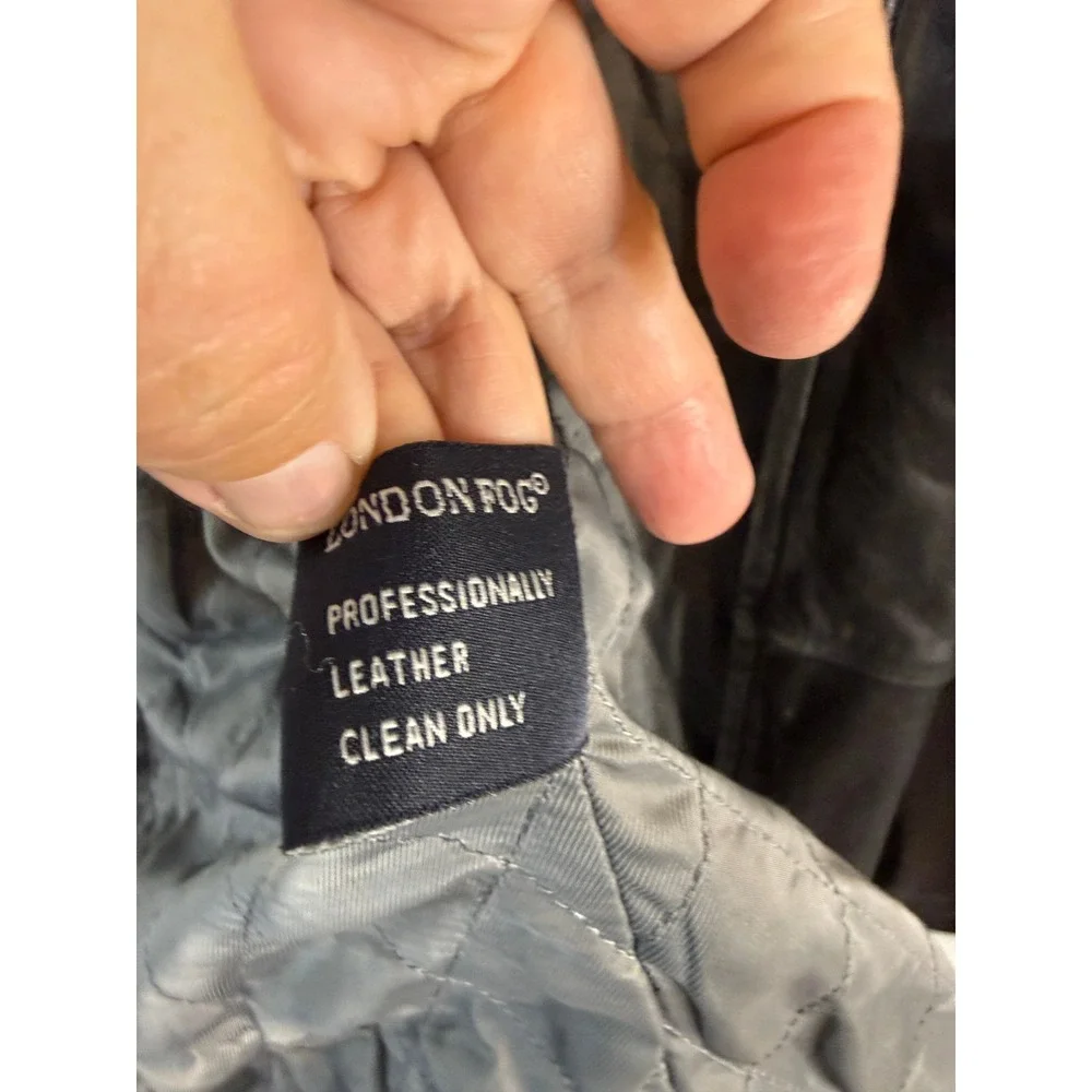 Distressed London Fog Men Leather Jacket Charcoal Gray Quilted‎ Lining M